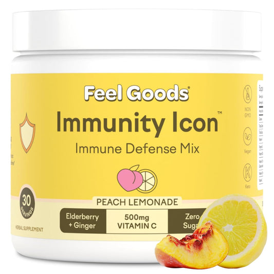 Organic Immunity Drink Mix Powder with Vitamins & Zinc - Peach Lemonade, Zero Sugar, Vegan & Non GMO - 30 Servings