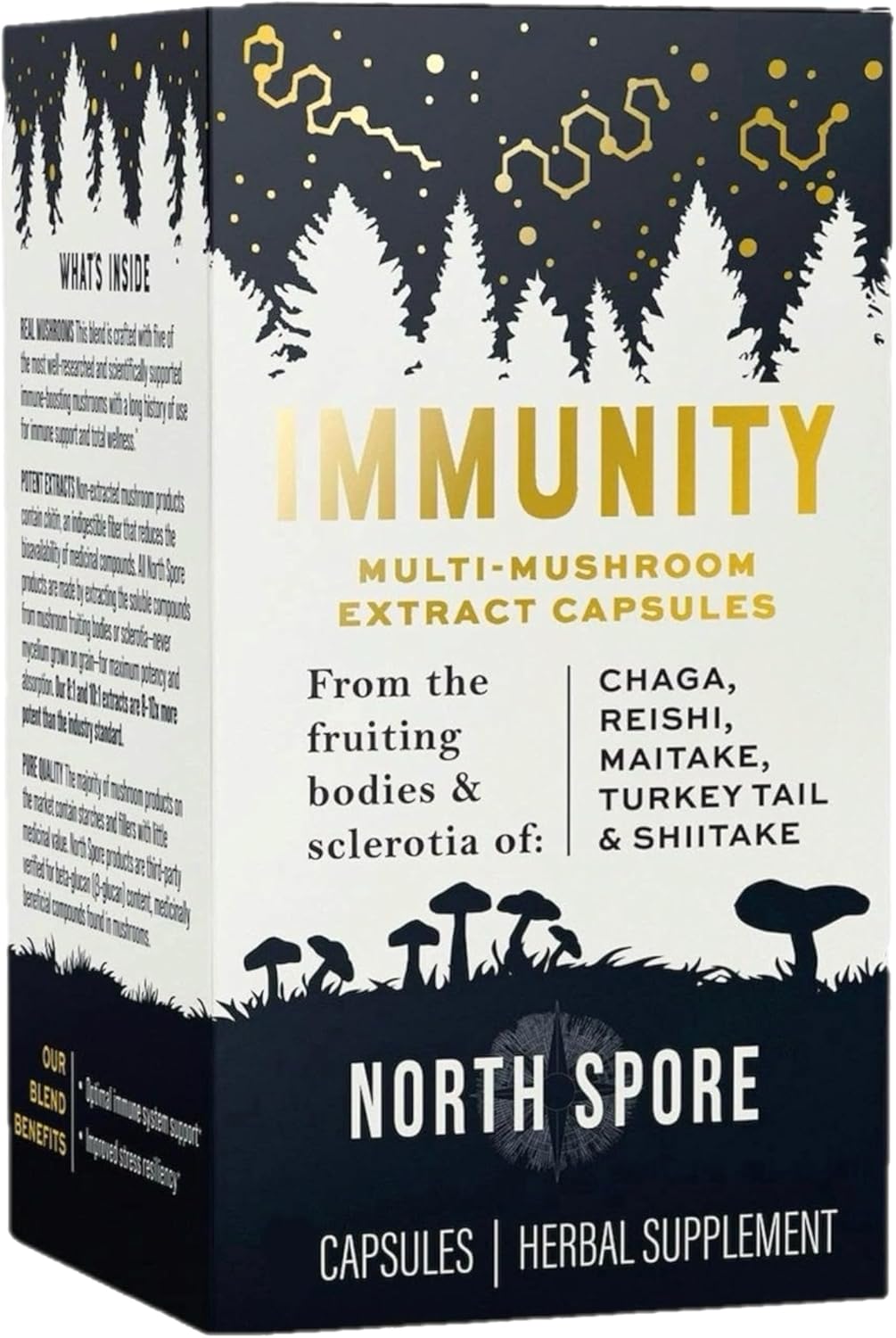 Organic Immunity Mushroom Extract Capsules | Turkey Tail, Chaga, Reishi, Maitake, Shiitake Blend | 100% Fruiting Body Extracts - 120 ct