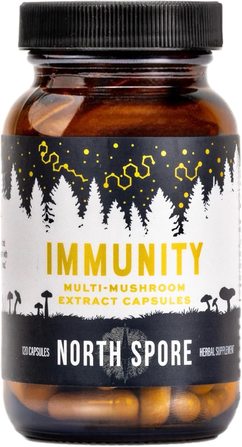 Organic Immunity Mushroom Extract Capsules | Turkey Tail, Chaga, Reishi, Maitake, Shiitake Blend | 100% Fruiting Body Extracts - 120 ct