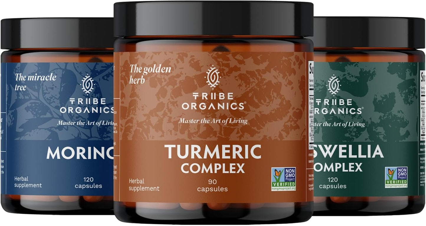 Organic Immunity Support Trio: Turmeric, Boswellia, Moringa - Revitalize Liver, Digestive System - Detox & Wellness Boost