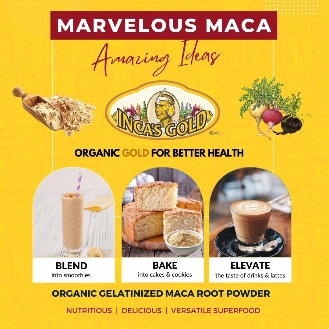 Organic INCA'S GOLD Cocoa Maca Powder 227g - Adaptogenic Superfood Blend, Gluten-free & Non-GMO, Kosher Certified