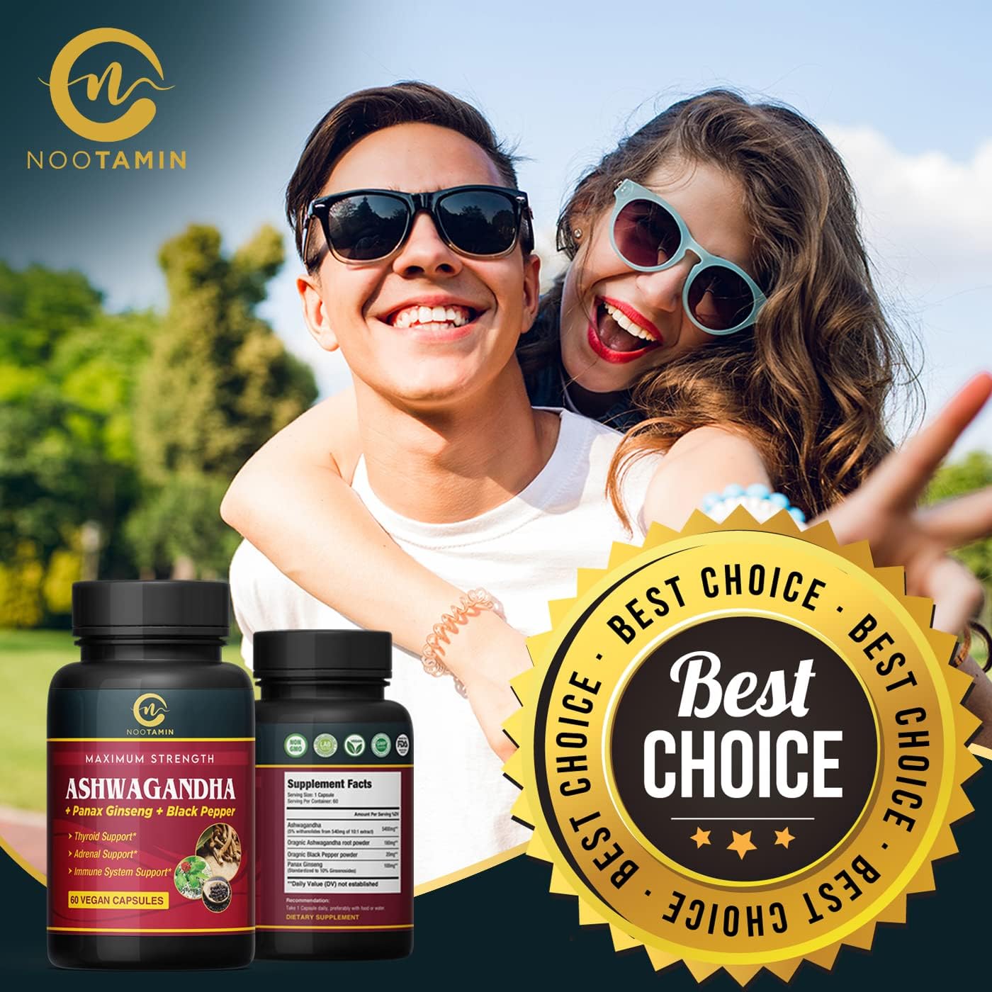 Organic India Ashwagandha Capsules 5700mg - 60 Vegan Capsules with Panax Ginseng & Black Pepper for Focus, Cognitive Function, Immune & Thyroid Support - 2 Months Supply