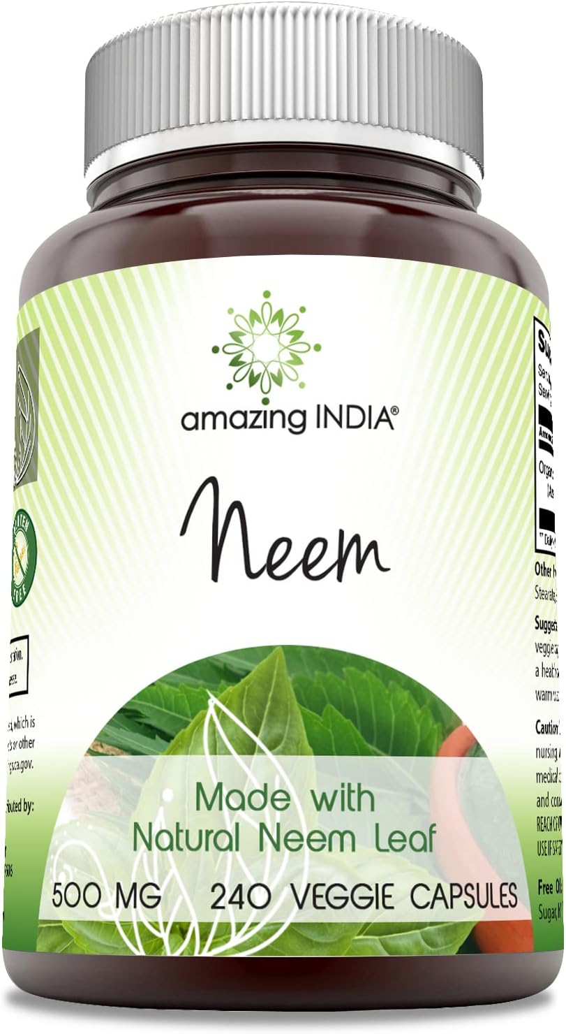 Organic India Neem Leaf 500mg Capsules | Non-GMO & Gluten-Free | Vegetarian Supplement (240 Count)