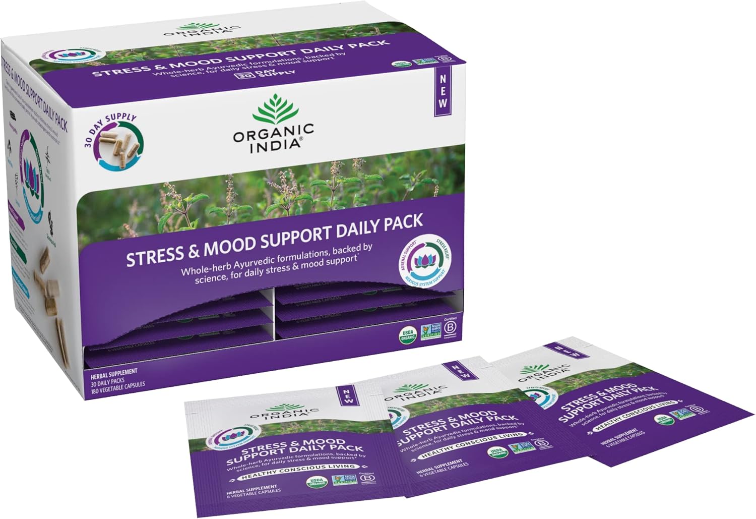 Organic India Stress & Mood Support Daily Packs - 6 CT Organic Supplements