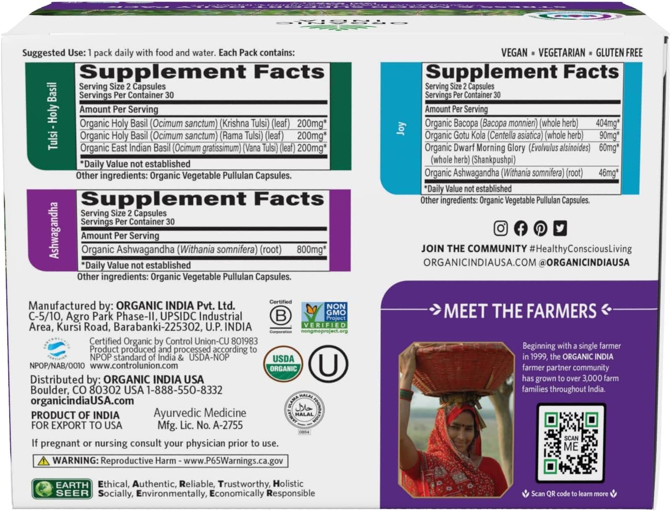 Organic India Stress & Mood Support Daily Packs - 6 CT Organic Supplements