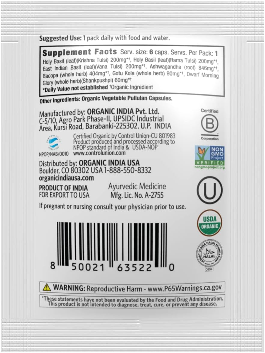 Organic India Stress & Mood Support Daily Packs - 6 CT Organic Supplements