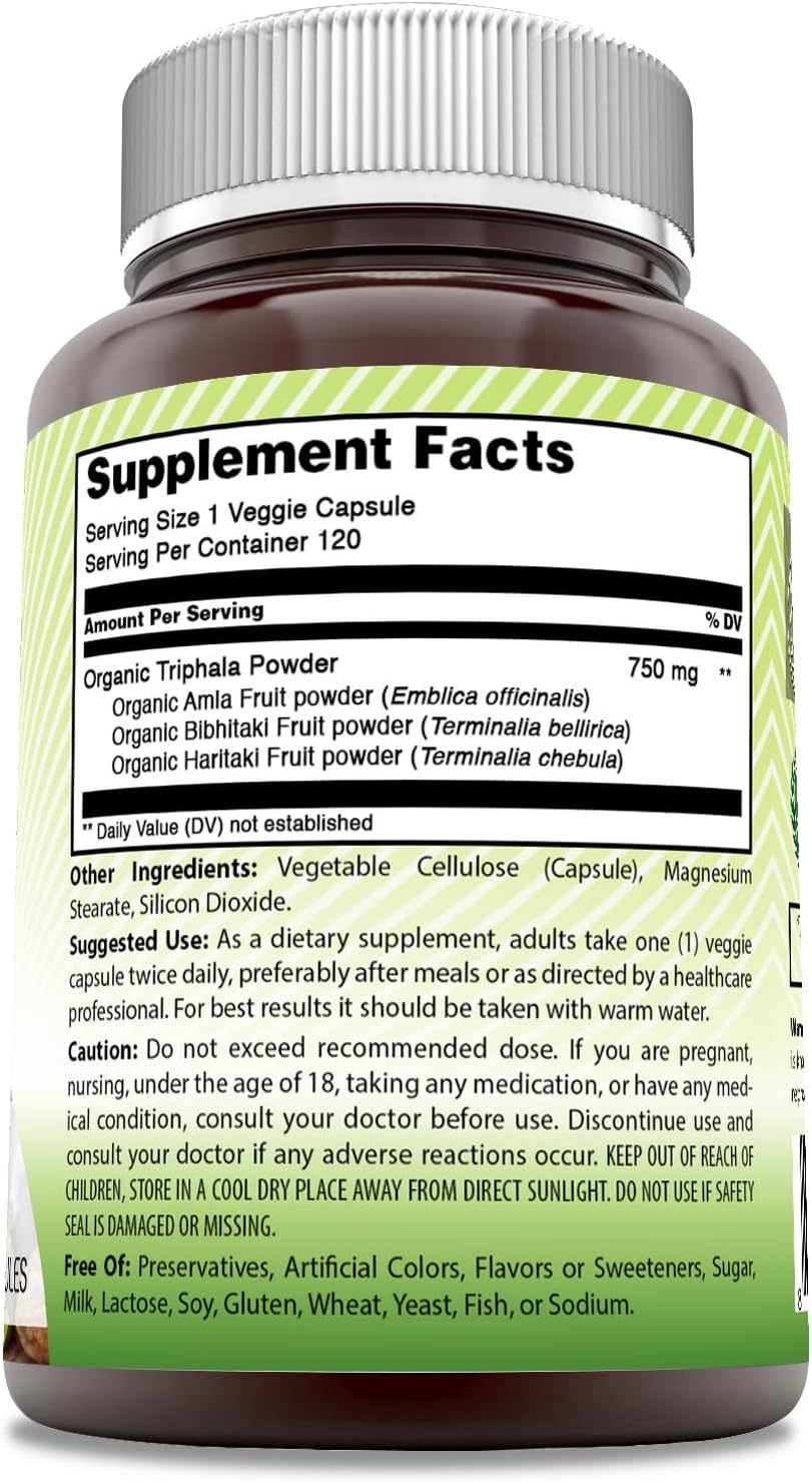Organic India Triphala Capsules | 750mg per Serving | 120 Veg Caps | Non-GMO & Gluten-Free | Pure Triphala Fruit Formula