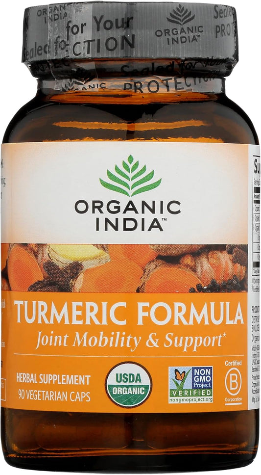 Organic India Turmeric Curcumin Supplement - Supports Joint Mobility, Immune System, Inflammatory Response - 90 Capsules