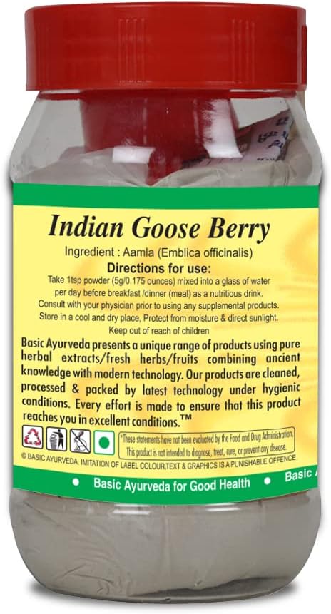 Organic Indian Gooseberry Amla Powder Supplement for Immune Support | Raw Amalaki with Vitamin C | 7.05 Oz (200gm) Ayurvedic Herbal Powder