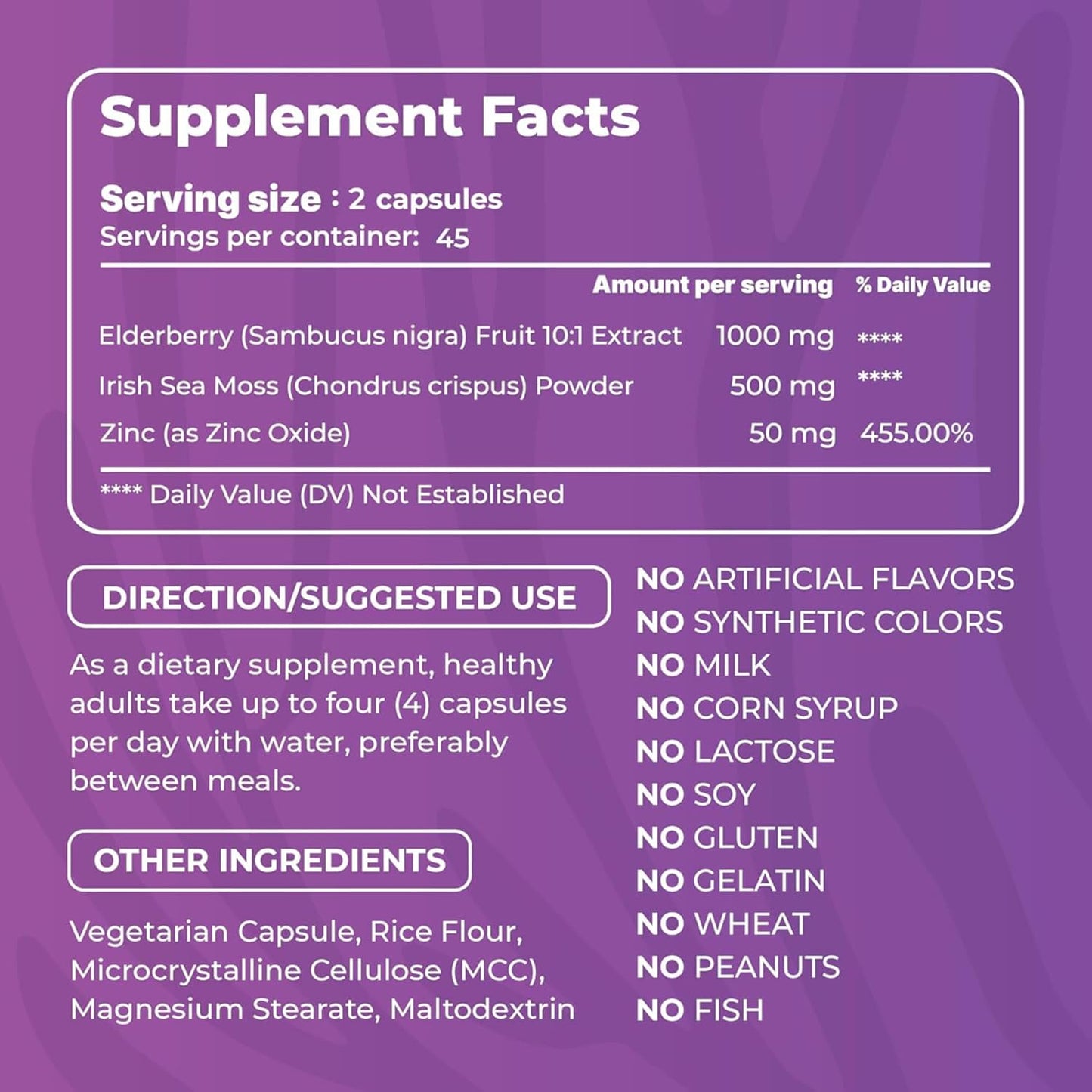 Organic Irish Sea Moss and Elderberry Capsules - Immune & Digestive System Support - Prebiotic Superfood (1600mg) - Healthy Skin, Keto Detox - 90 Capsules