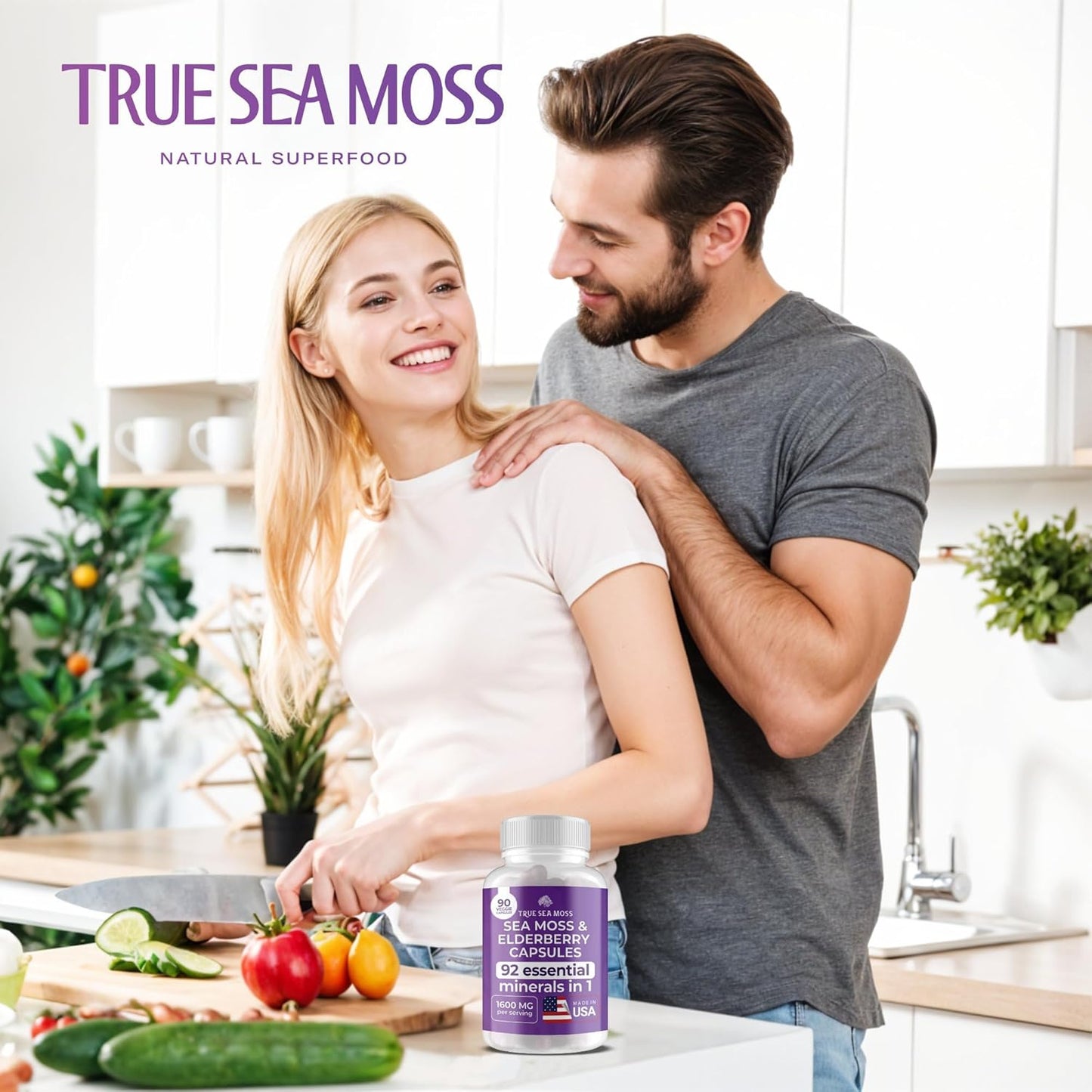 Organic Irish Sea Moss and Elderberry Capsules - Immune & Digestive System Support - Prebiotic Superfood (1600mg) - Healthy Skin, Keto Detox - 90 Capsules