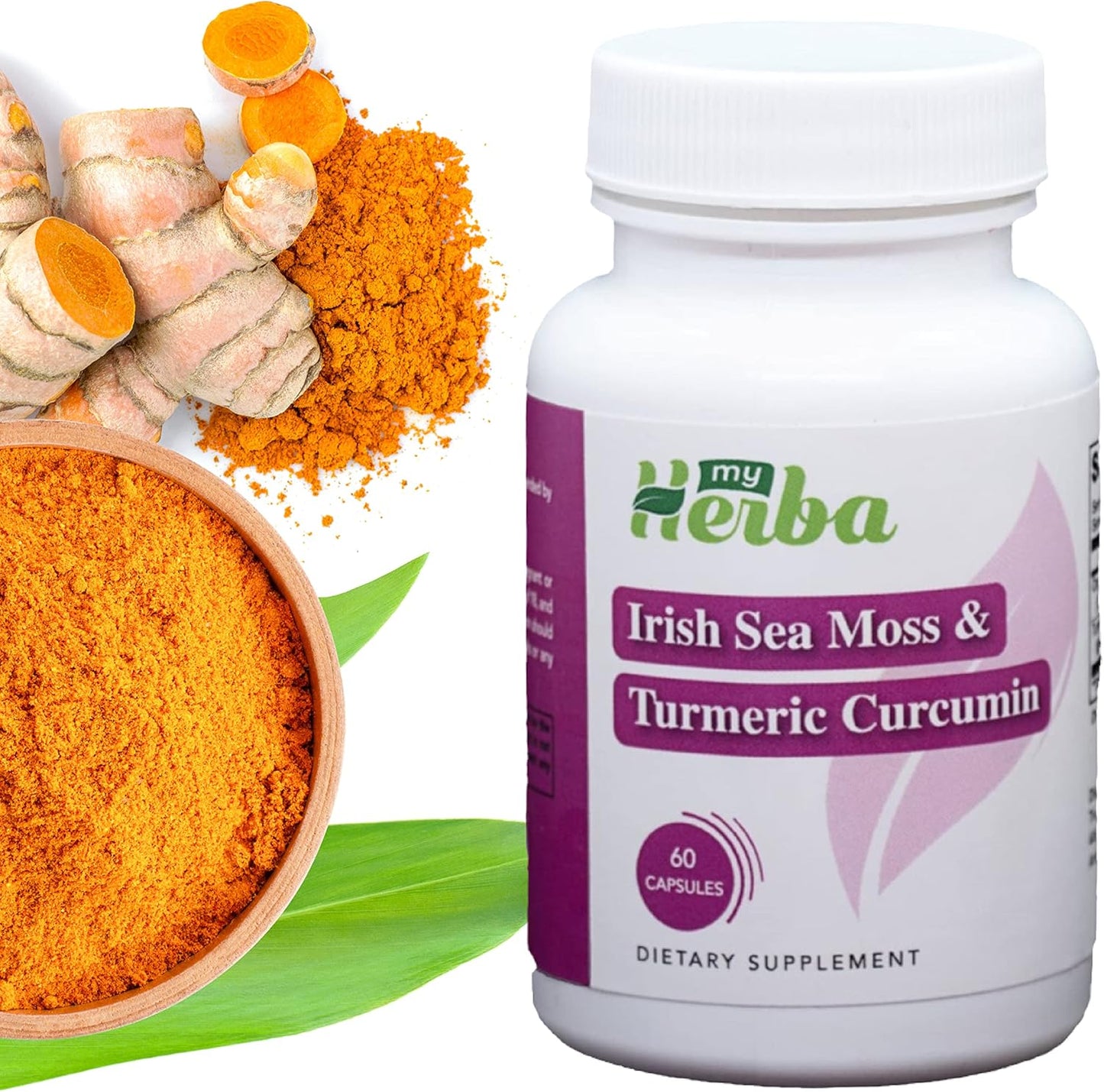 Organic Irish Sea Moss and Turmeric Curcumin Capsules - 90 Pills of Superfood Supplement with Raw Extracts