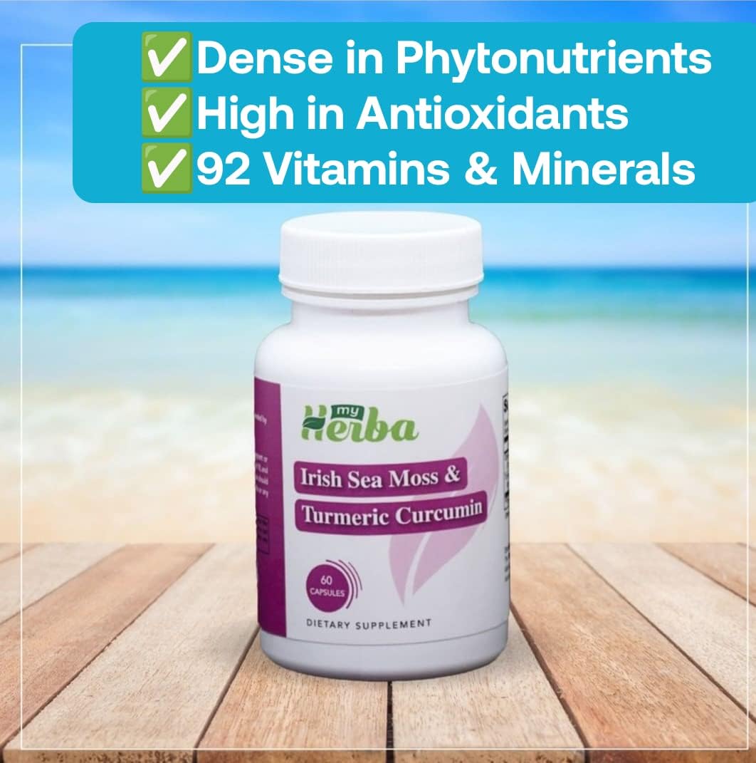 Organic Irish Sea Moss and Turmeric Curcumin Capsules - 90 Pills of Superfood Supplement with Raw Extracts
