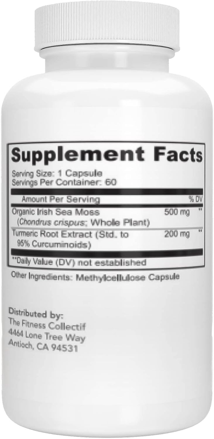 Organic Irish Sea Moss and Turmeric Curcumin Capsules - 90 Pills of Superfood Supplement with Raw Extracts
