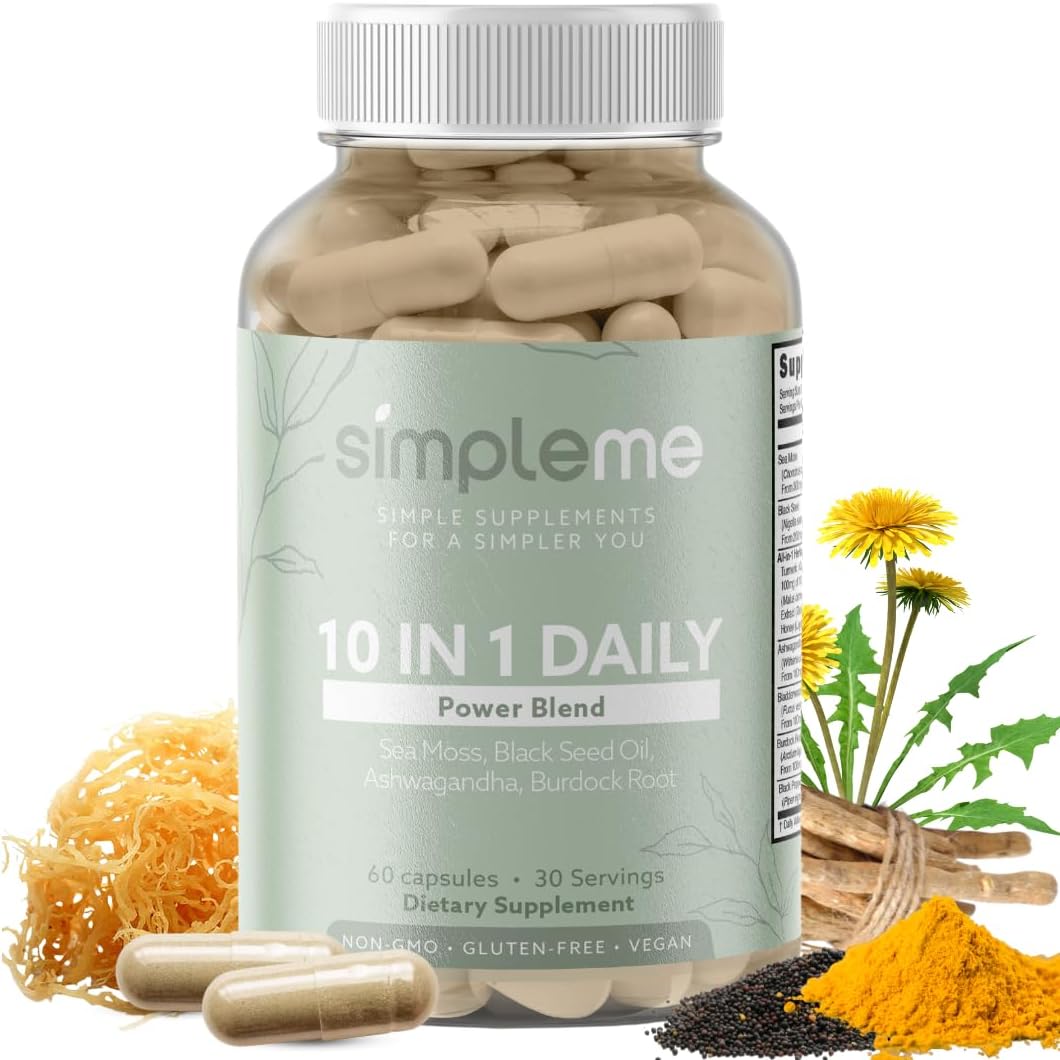 Organic Irish Sea Moss Capsules with Bladderwrack, Burdock Root, Ashwagandha, and Black Seed - Immunity Booster Supplement for Men and Women - Vegan, 60 Capsules