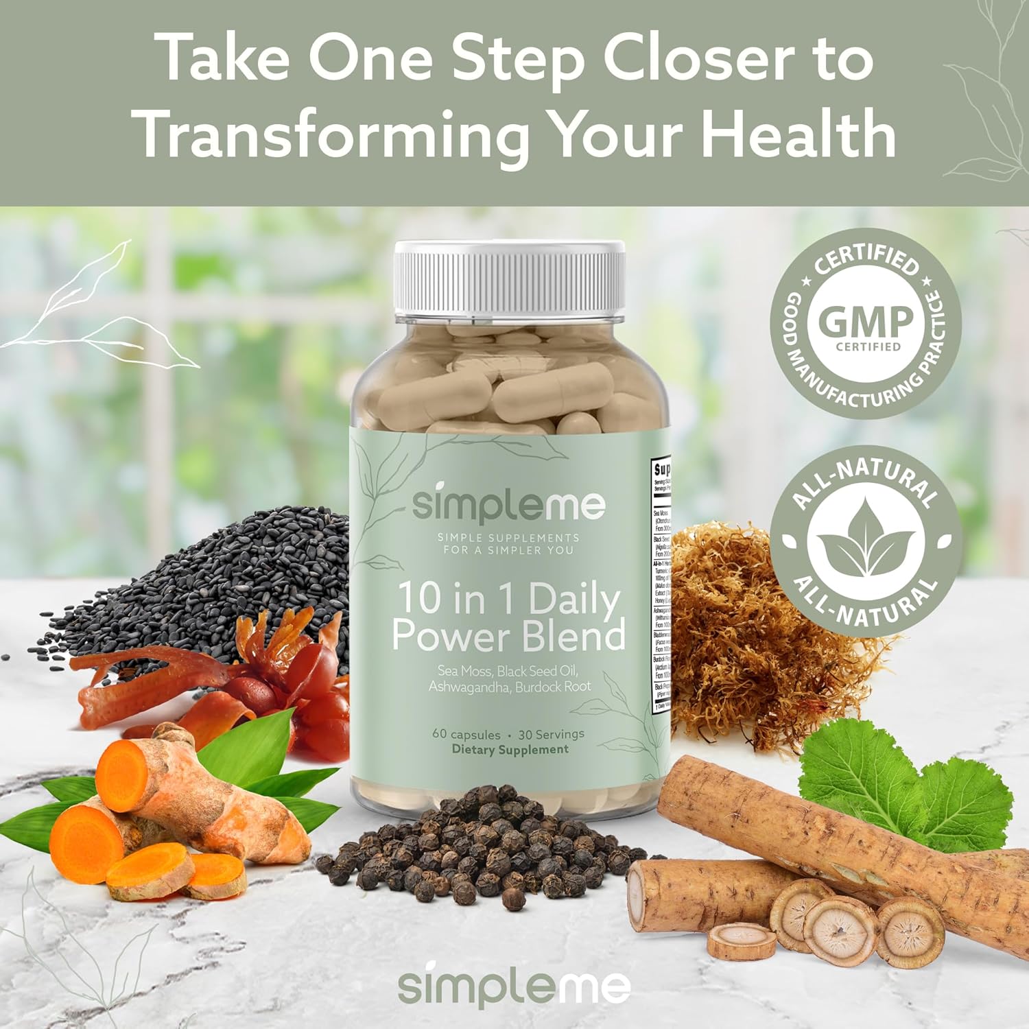 Organic Irish Sea Moss Capsules with Bladderwrack, Burdock Root, Ashwagandha, and Black Seed - Immunity Booster Supplement for Men and Women - Vegan, 60 Capsules