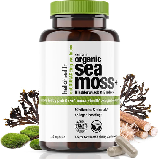 Organic Irish Sea Moss Capsules with Burdock Root & Bladderwrack for Immune Support - 120 Capsules