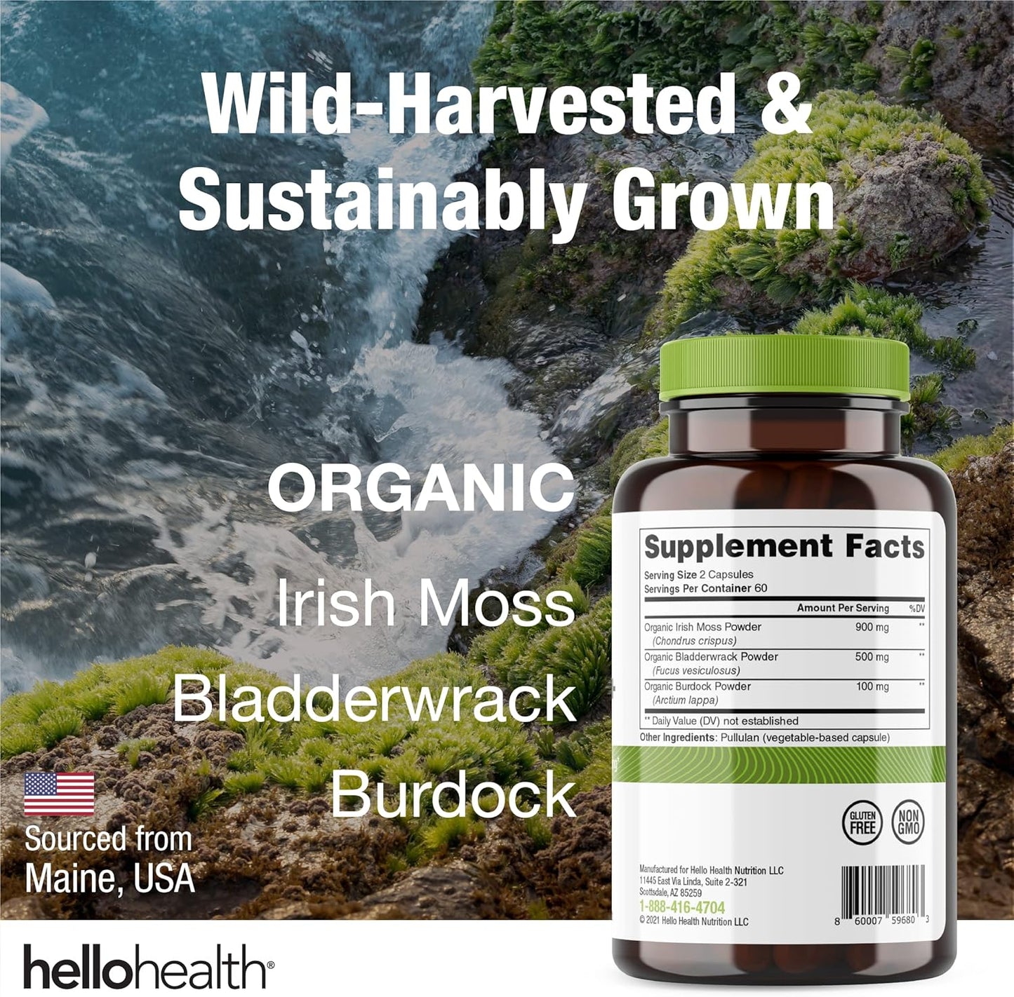 Organic Irish Sea Moss Capsules with Burdock Root & Bladderwrack for Immune Support - 120 Capsules