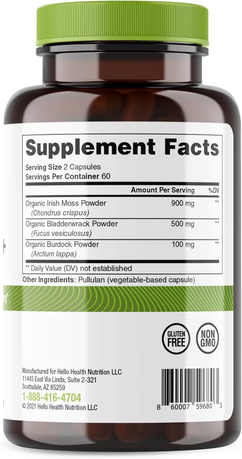 Organic Irish Sea Moss Capsules with Burdock Root & Bladderwrack for Immune Support - 120 Capsules