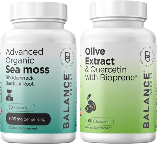 Organic Irish Sea Moss & Olive Leaf Extract Immunity Booster with Quercetin 400mg - Supplement Combo with Bioperine Black Pepper Extract
