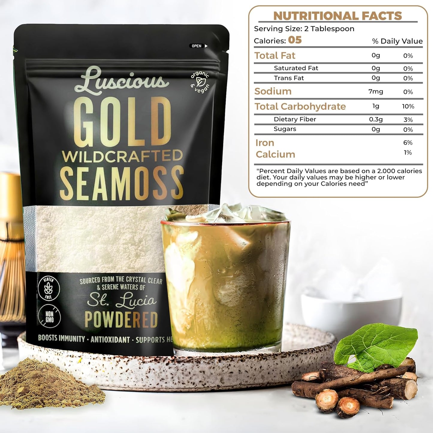 Organic Irish Sea Moss Powder Gold 3 Oz - Premium St. Lucia Sea Moss for Gut Health & Immune Support - Vegan & Gluten-Free Superfood Powder by Luscious Spice Emporium