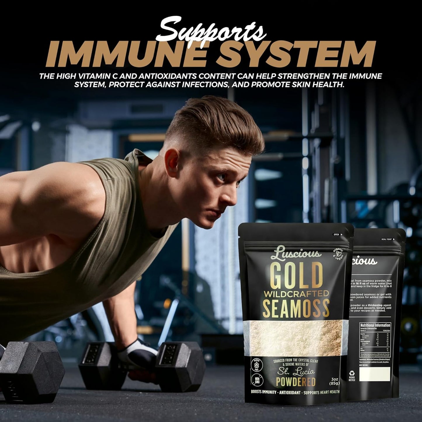 Organic Irish Sea Moss Powder Gold 3 Oz - Premium St. Lucia Sea Moss for Gut Health & Immune Support - Vegan & Gluten-Free Superfood Powder by Luscious Spice Emporium