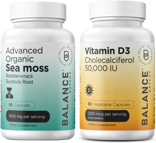 Organic Irish Sea Moss with Vitamin D3 50,000 IU Supplement - Advanced Balance Breens Formula