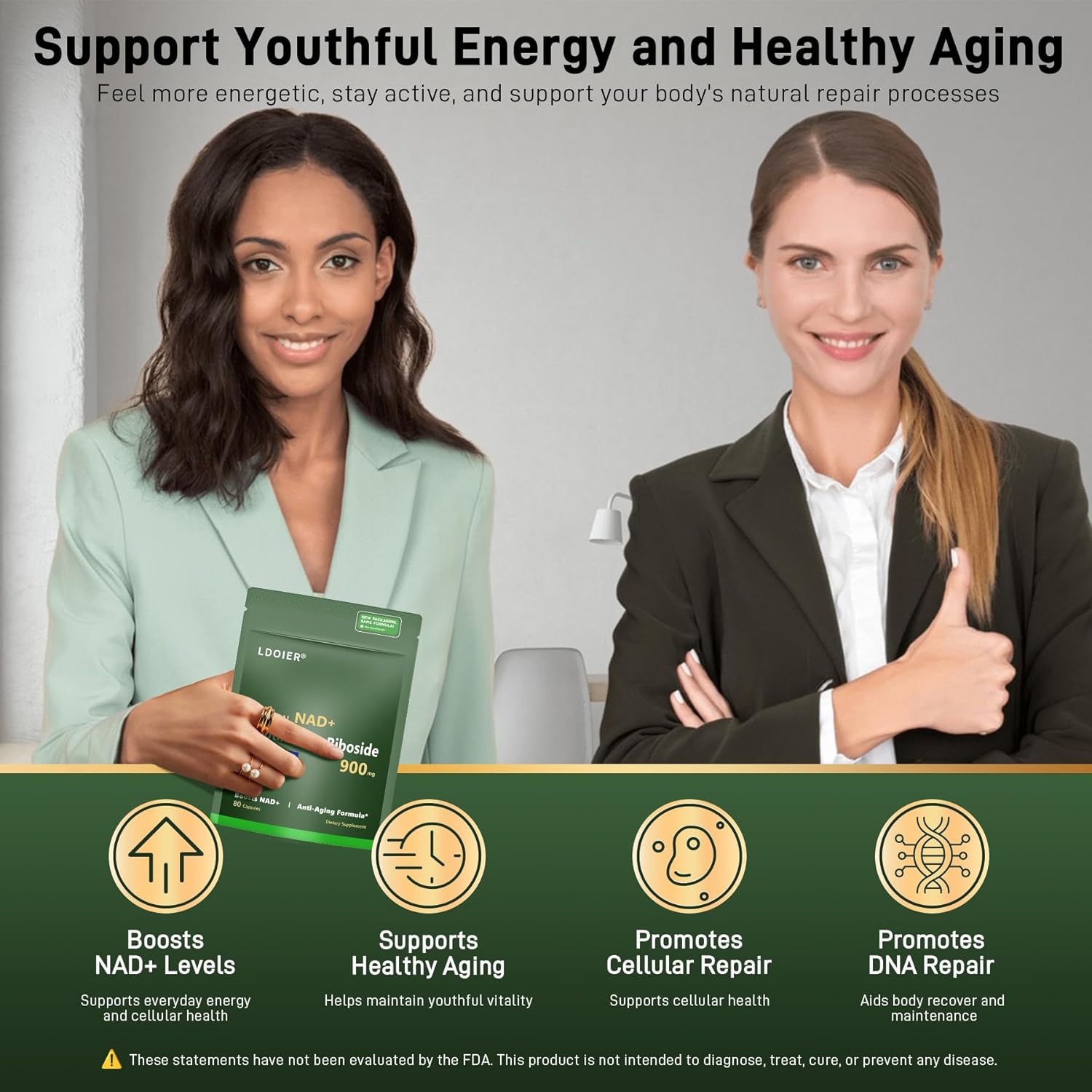 Organic IRMNAN NAD+ Supplement 900mg with Nicotinamide Riboside for Cellular Repair and Brain Health - 80 Capsules