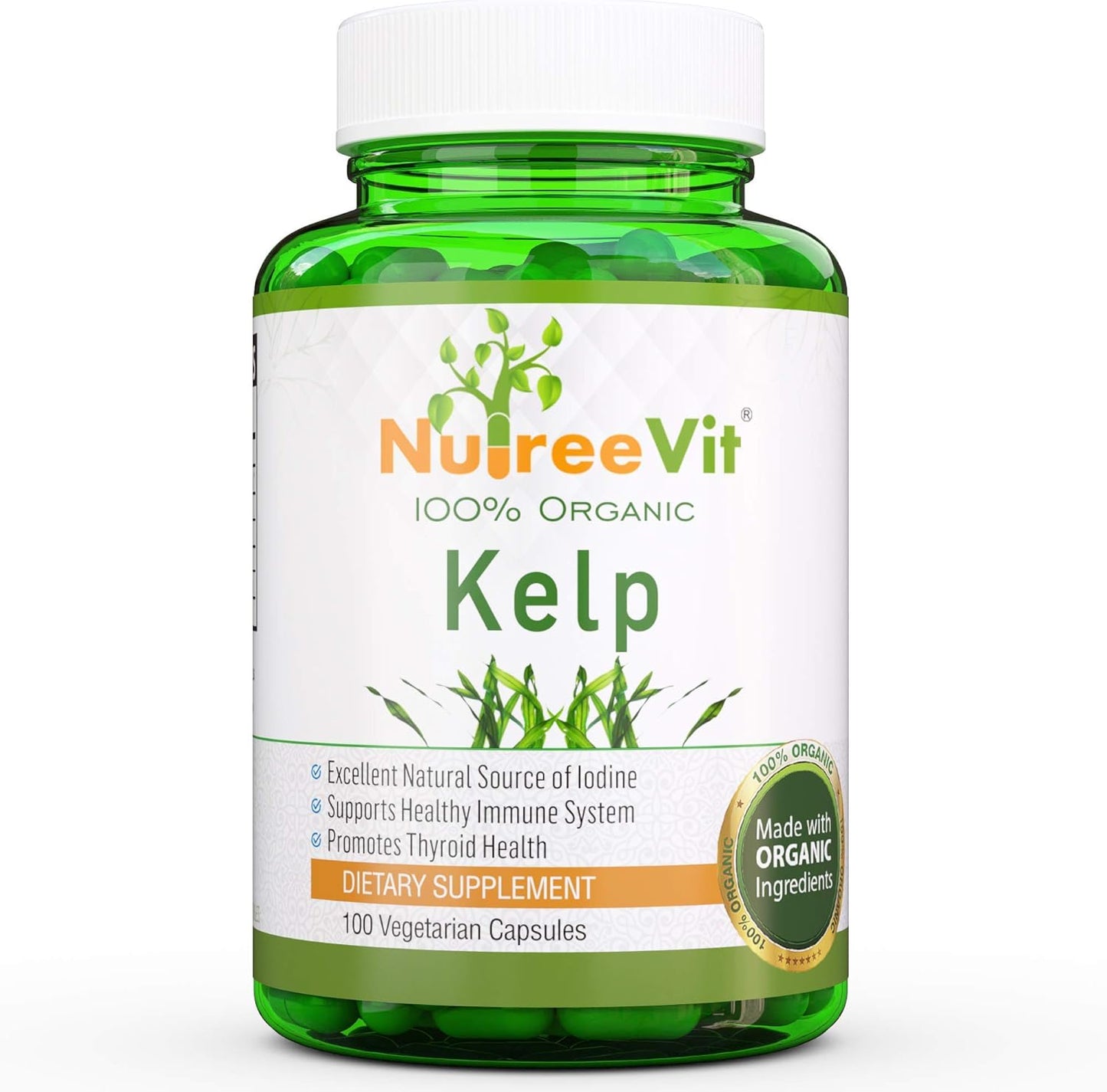 Organic Kelp Powder Seaweed Supplement Capsules - 200 Count (500mg) - All Natural Pure Kelp Seaweed for Daily Use