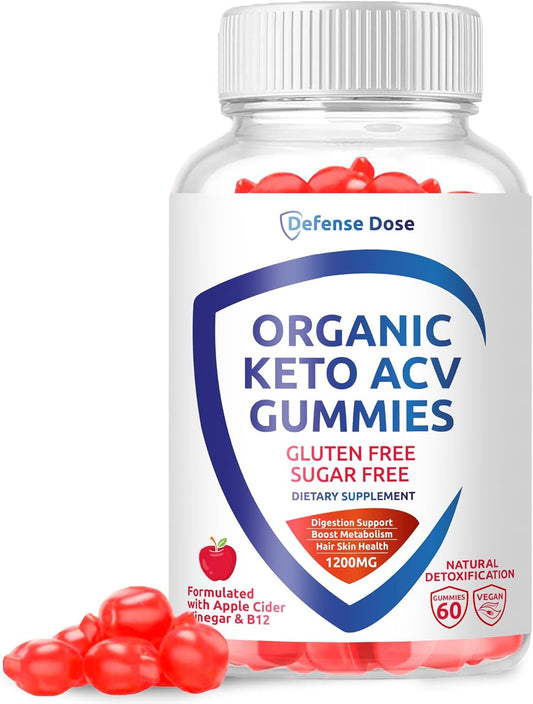 Organic Keto ACV Gummies - Gluten & Sugar Free Apple Cider Vinegar Supplement (1200MG) for Men and Women
