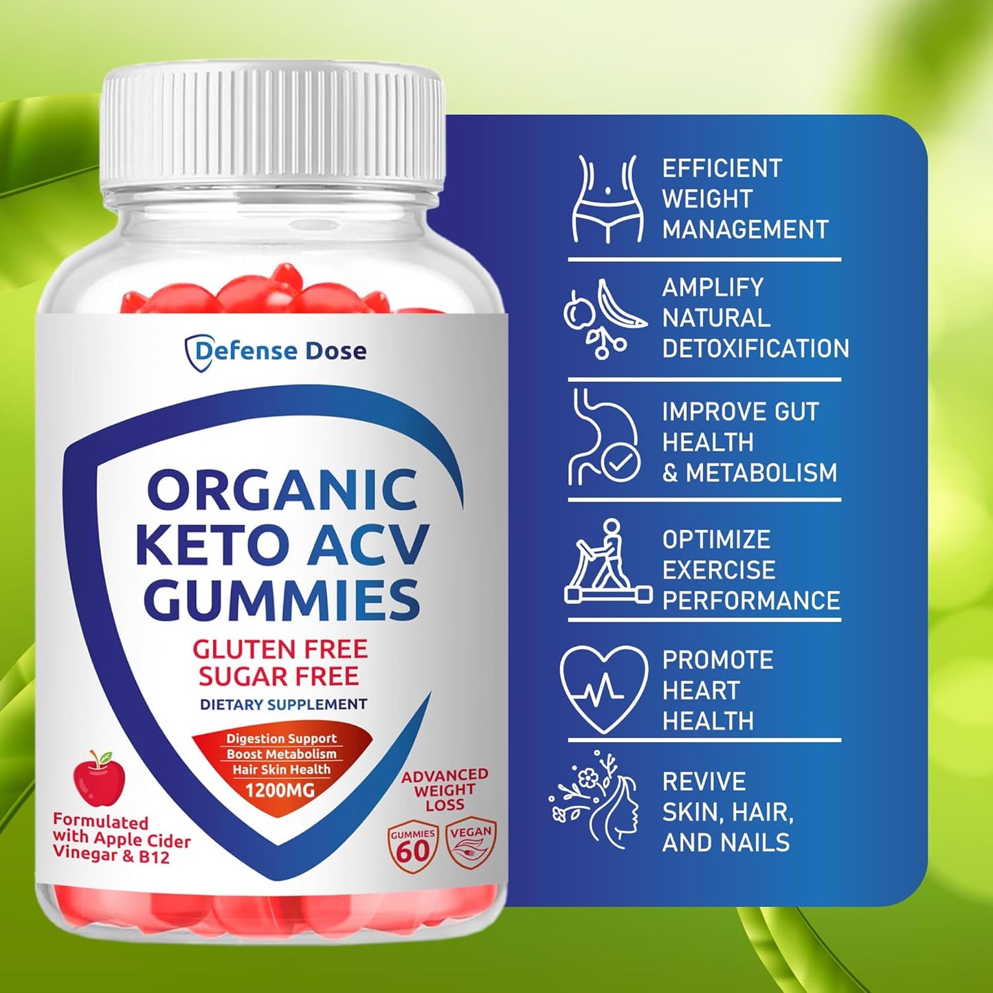 Organic Keto ACV Gummies - Gluten & Sugar Free Apple Cider Vinegar Supplement (1200MG) for Men and Women