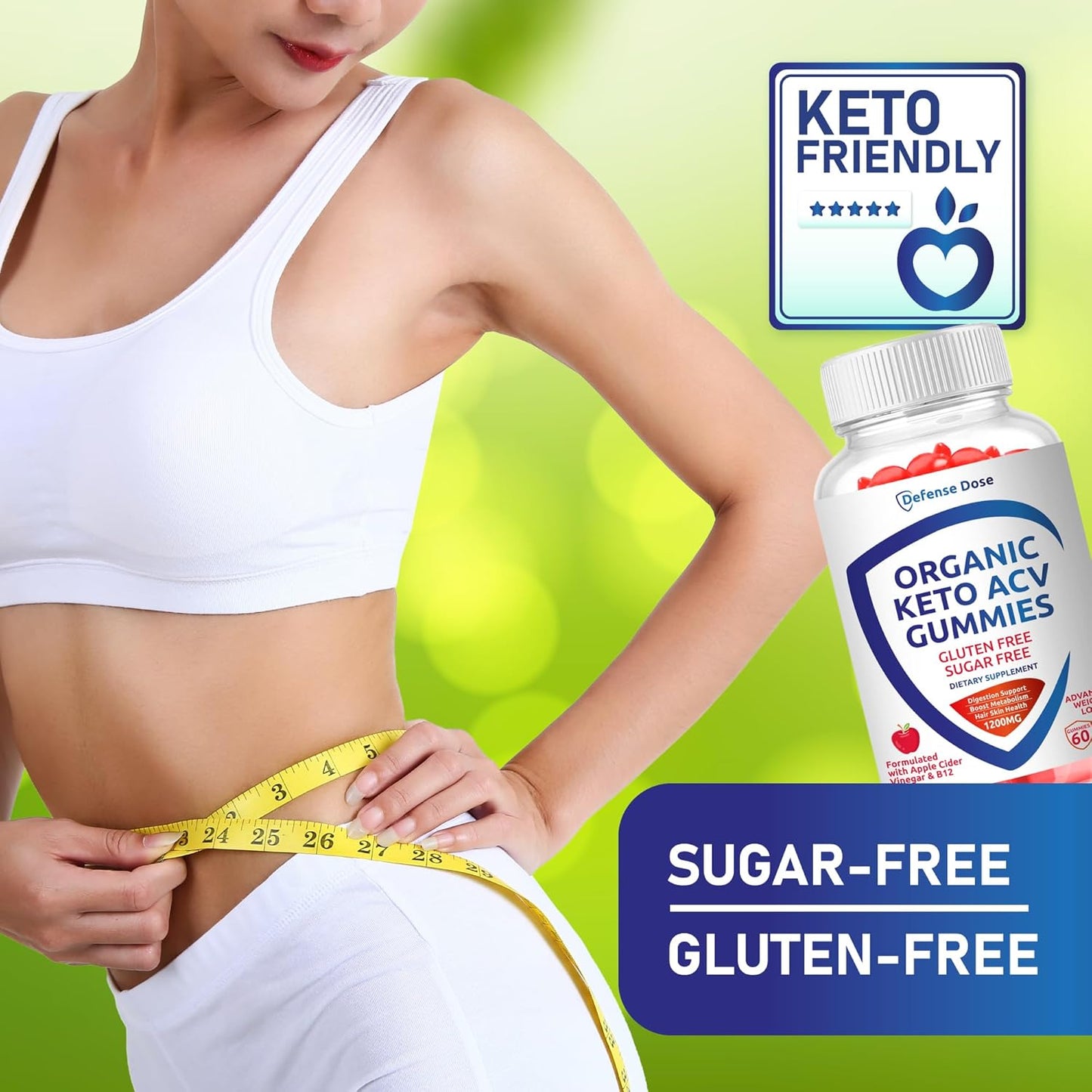 Organic Keto ACV Gummies - Gluten & Sugar Free Apple Cider Vinegar Supplement (1200MG) for Men and Women