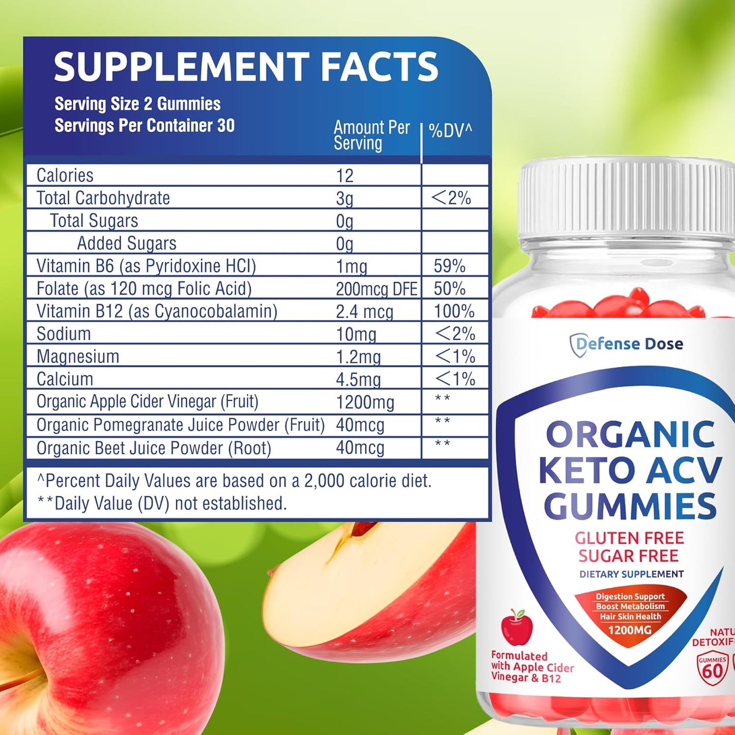 Organic Keto ACV Gummies - Gluten & Sugar Free Apple Cider Vinegar Supplement (1200MG) for Men and Women