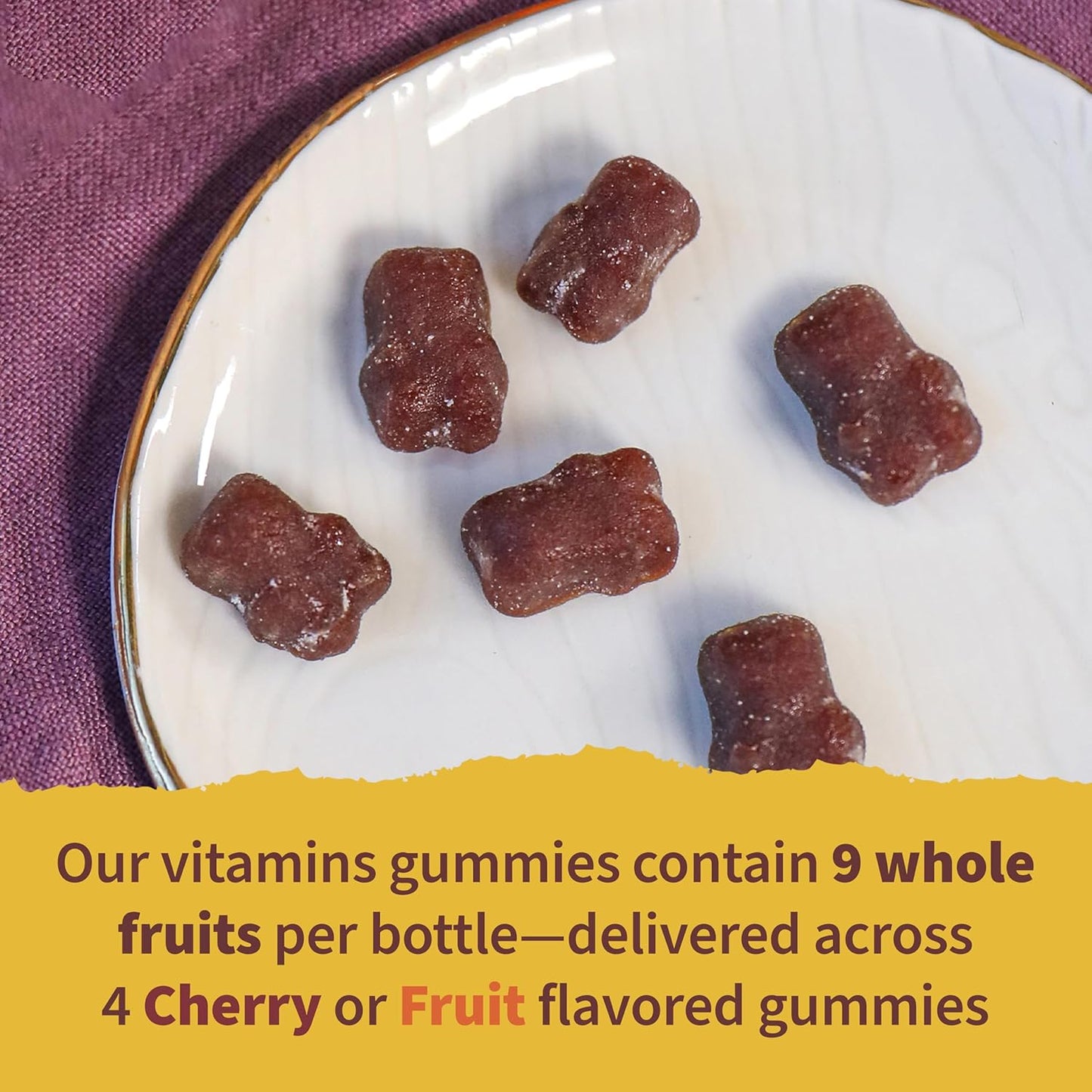 Organic Kids Gummy Vitamins - Non-GMO, Vegan, Certified Organic - B12, C & D3 - Gluten, Soy & Dairy Free - Real Fruit Chew Gummies - Cherry Flavor - 120 Count