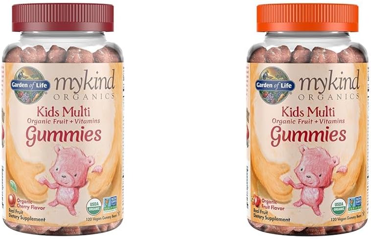 Organic Kids Gummy Vitamins Bundle - Cherry and Fruit Flavors - 120 Count Each