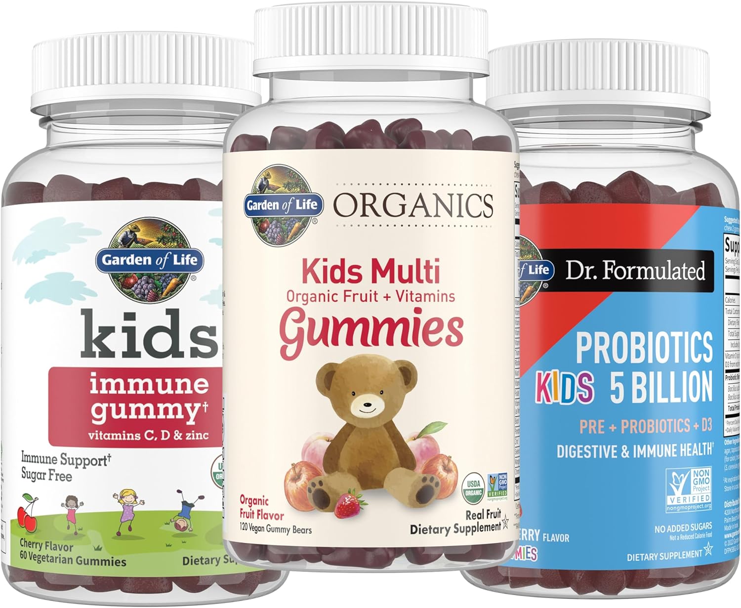 Organic Kids Multivitamin, Immune Support, Probiotic Bundle - 240 Gummies, Fruit Flavors