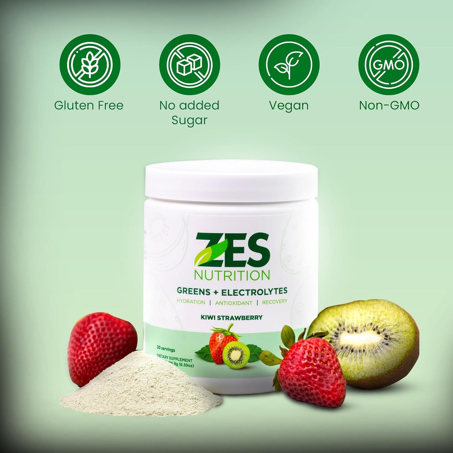 Organic Kiwi Strawberry Greens + Electrolytes Powder Supplement for Daily Green Boost and Recovery - Vegan, Non-GMO Smoothie Mix
