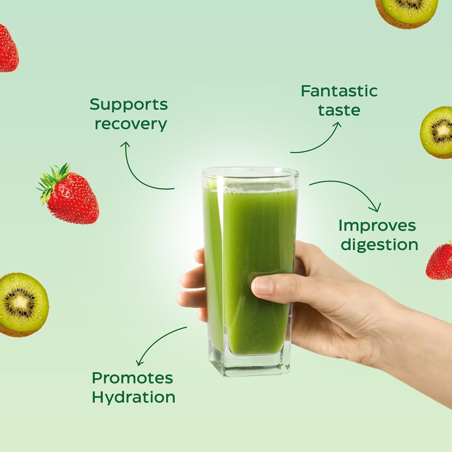 Organic Kiwi Strawberry Greens + Electrolytes Powder Supplement for Daily Green Boost and Recovery - Vegan, Non-GMO Smoothie Mix