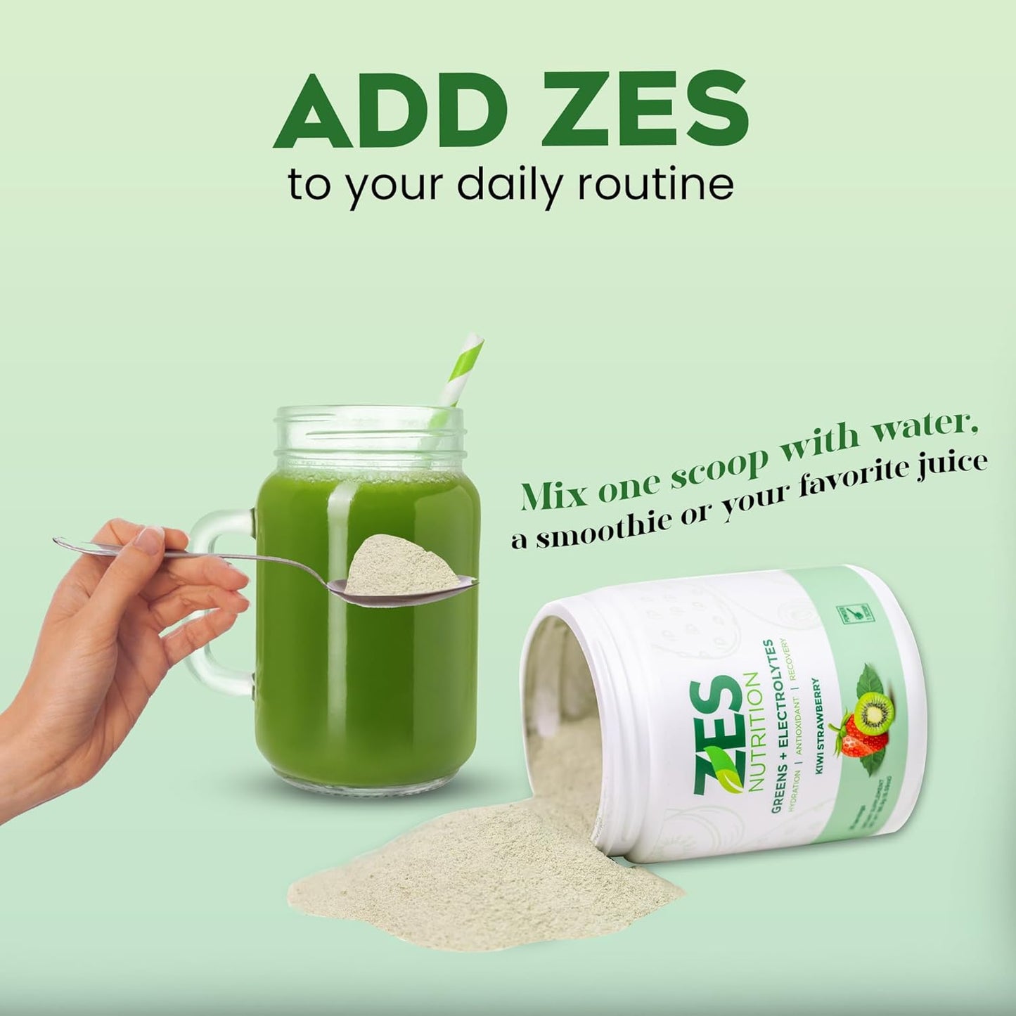 Organic Kiwi Strawberry Greens + Electrolytes Powder Supplement for Daily Green Boost and Recovery - Vegan, Non-GMO Smoothie Mix