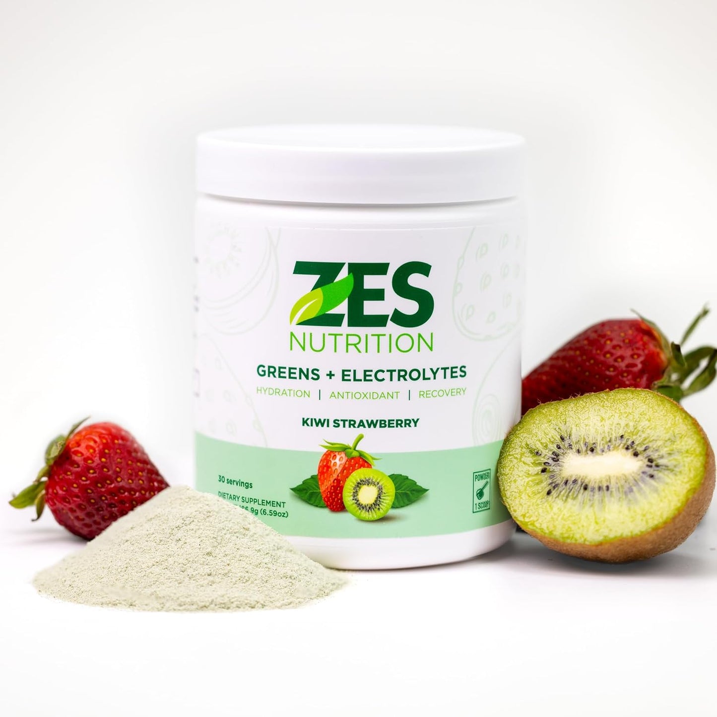 Organic Kiwi Strawberry Greens + Electrolytes Powder Supplement for Daily Green Boost and Recovery - Vegan, Non-GMO Smoothie Mix