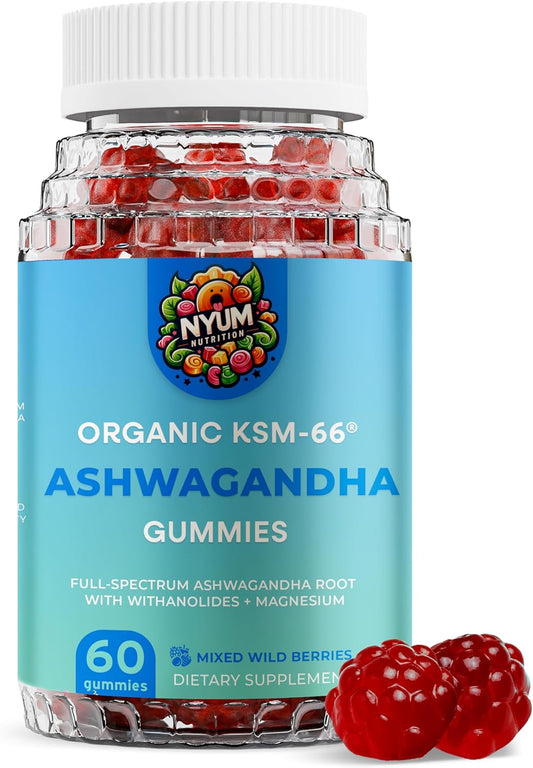 Organic KSM-66 Ashwagandha Gummies - Mixed Wild Berries Flavor - 60 Count - Natural Nutrition