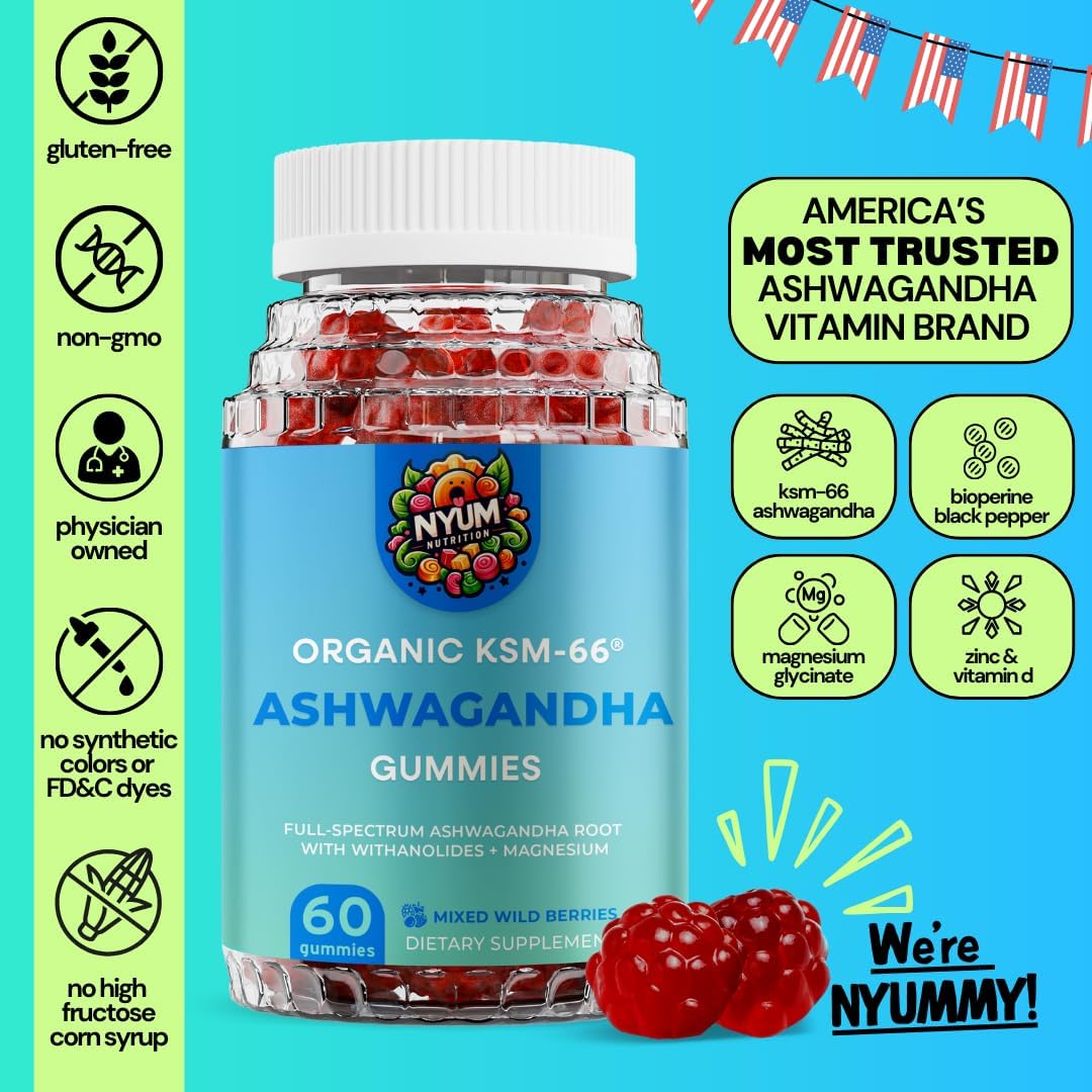 Organic KSM-66 Ashwagandha Gummies - Mixed Wild Berries Flavor - 60 Count - Natural Nutrition
