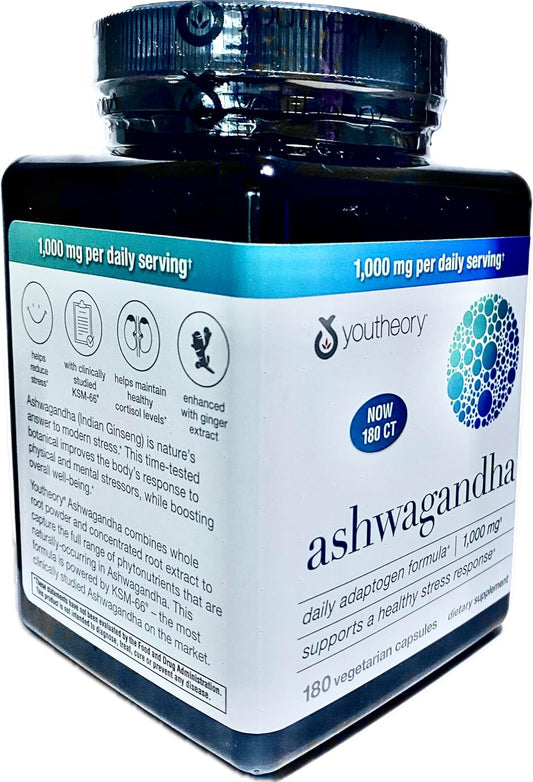 Organic KSM-66 Ashwagandha Vegetarian Supplement - 180 Capsules, 1000mg, Promotes Healthy Stress Management