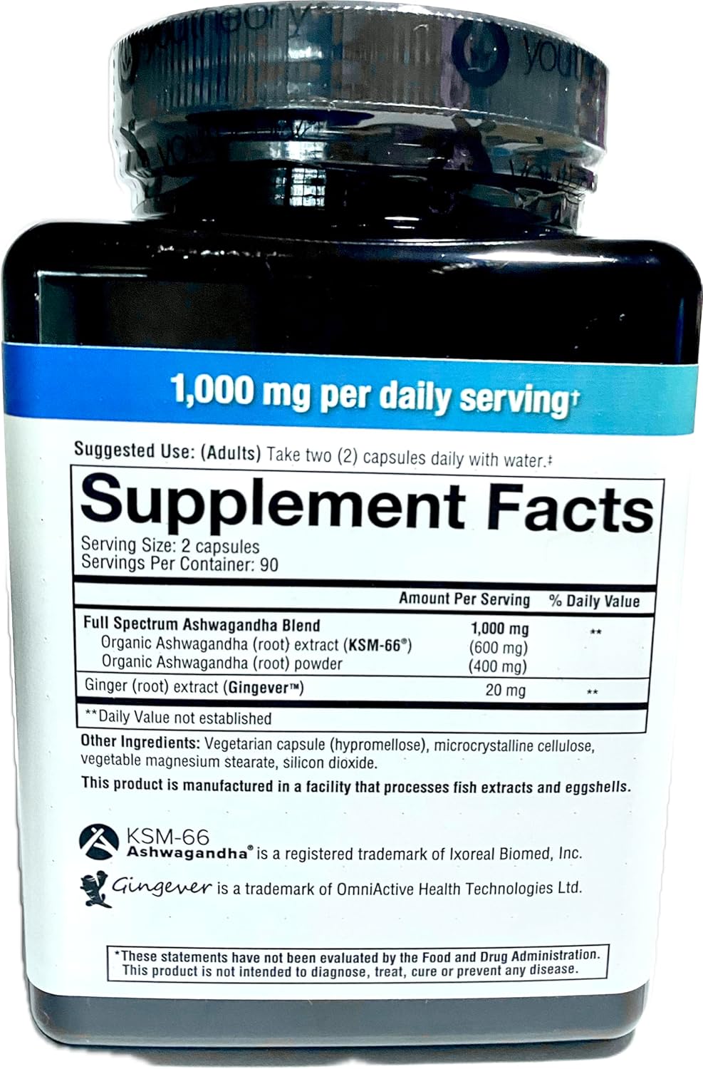 Organic KSM-66 Ashwagandha Vegetarian Supplement - 180 Capsules, 1000mg, Promotes Healthy Stress Management