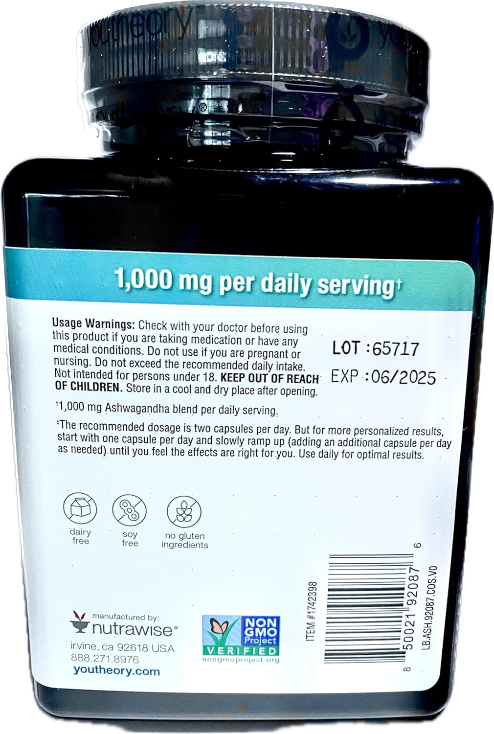 Organic KSM-66 Ashwagandha Vegetarian Supplement - 180 Capsules, 1000mg, Promotes Healthy Stress Management