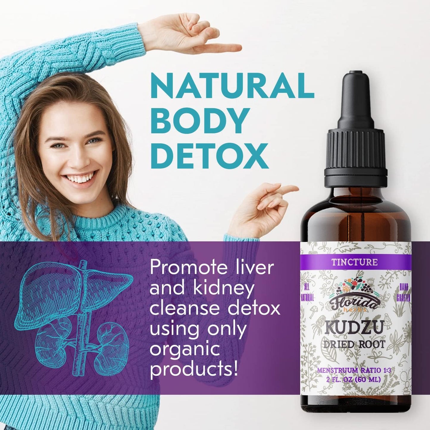 Organic Kudzu Root Extract for Liver Cleanse and Heart Health - Natural Anti-Inflammatory Supplement - Non-Alcohol Detox Support - Made in USA - 2 oz
