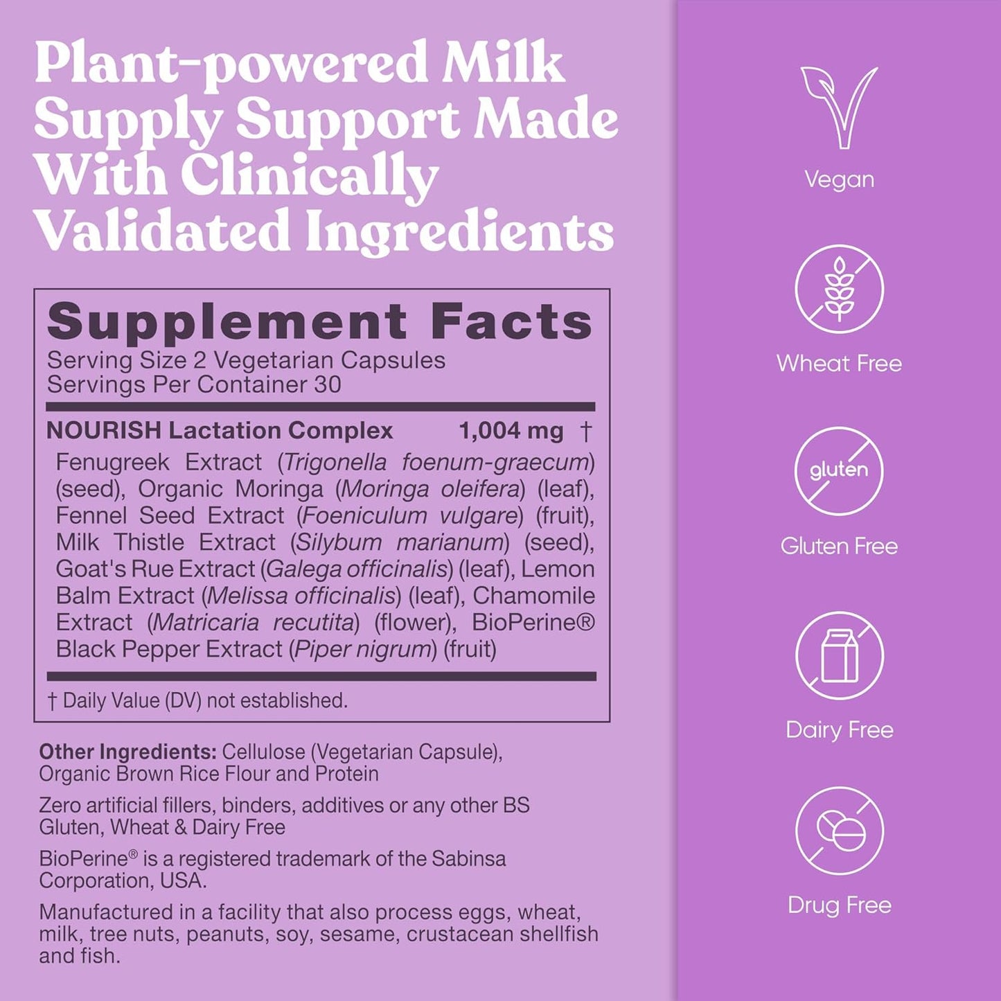 Organic Lactation Supplement for Postpartum Support - Fenugreek Capsules for Healthy Milk Flow & Production - With Goat's Rue, Milk Thistle, Fennel Seed, & Moringa - 60 Vegan Soft Capsules