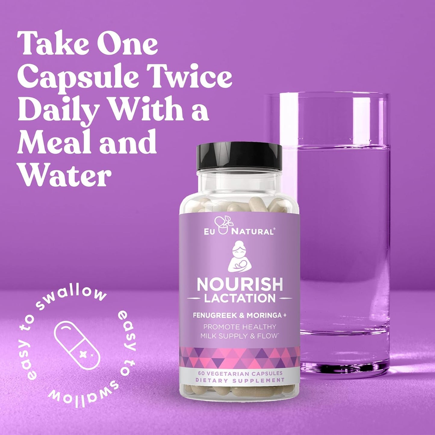 Organic Lactation Supplement for Postpartum Support - Fenugreek Capsules for Healthy Milk Flow & Production - With Goat's Rue, Milk Thistle, Fennel Seed, & Moringa - 60 Vegan Soft Capsules