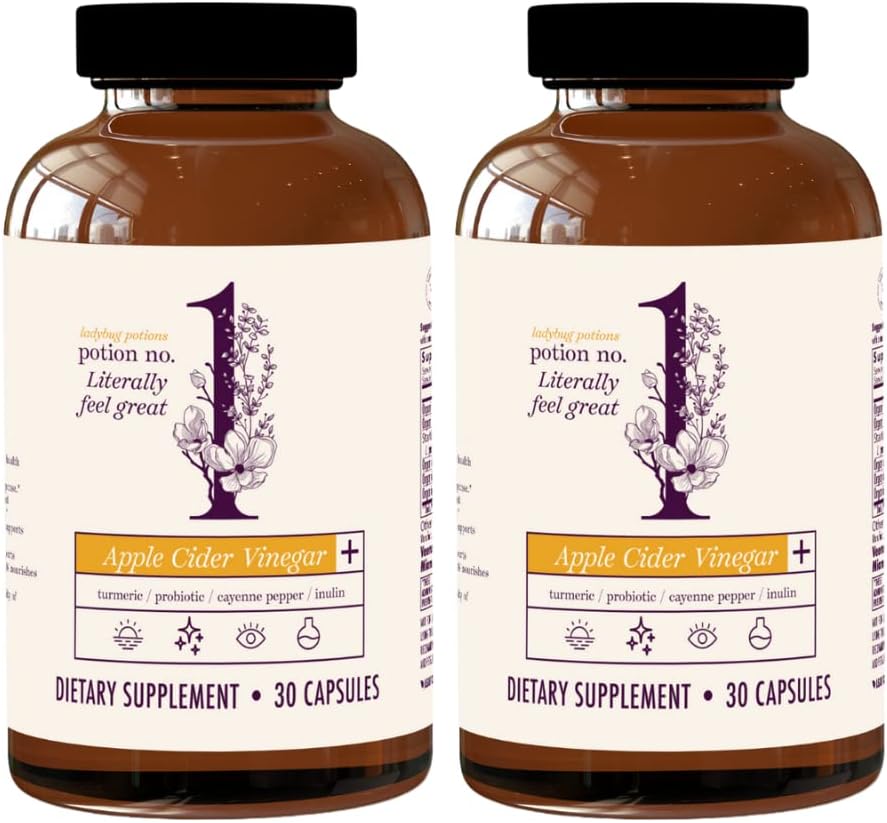 Organic Ladybug Potions Gut Health Capsules - Apple Cider Vinegar, Probiotics, Turmeric, Black Pepper - Digestive Support for Women and Men