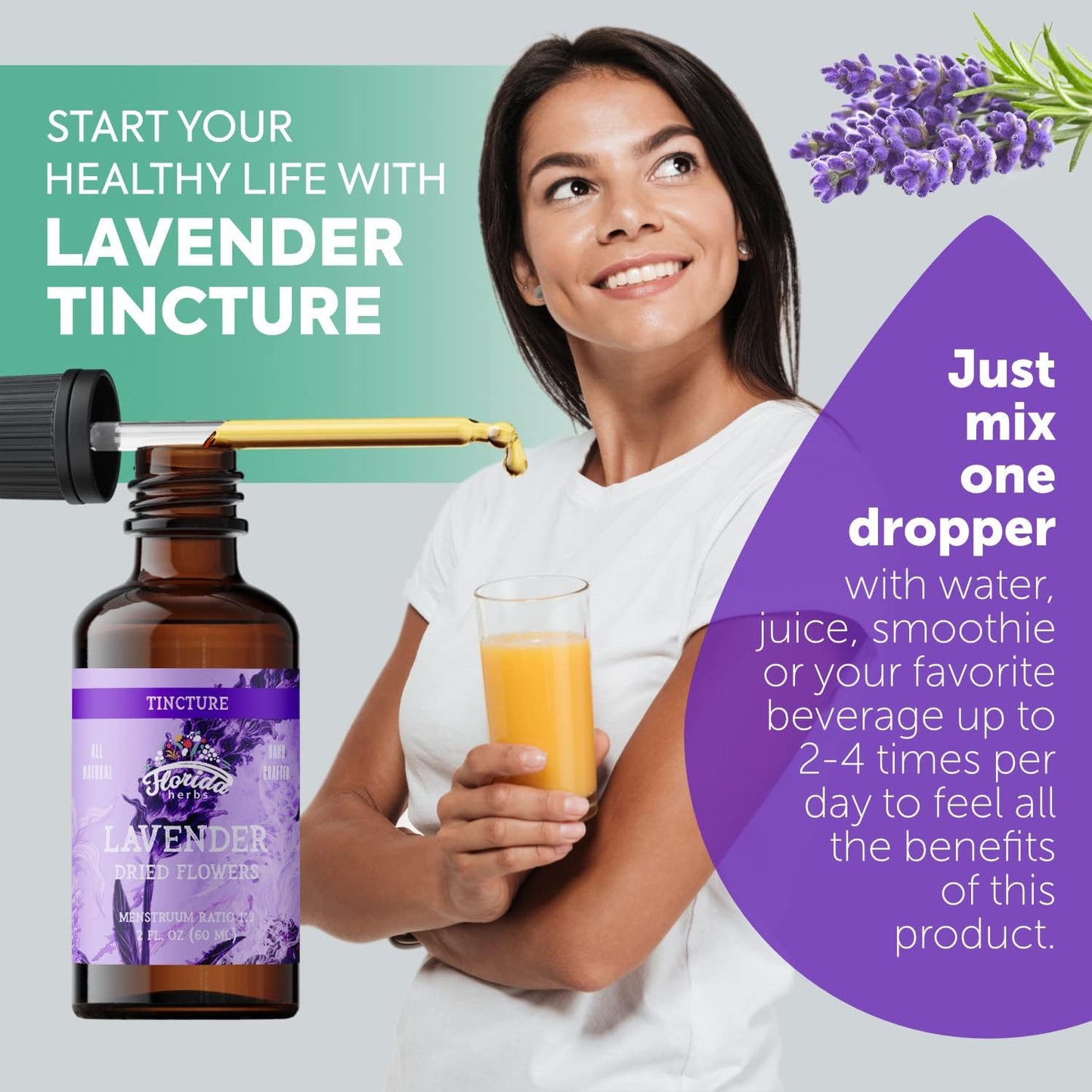 Organic Lavender Flower Liquid Extract - 2 Fl Oz for Calming Nervous System Support